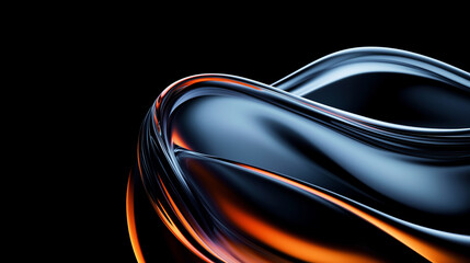 Abstract orange blue curved wave fluids flowing on black background,transparent gradient glass flow background for banner wallpaper poster cover design with design