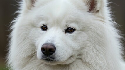 Fototapeta premium White Fluffy Samoyed Dog CloseUp