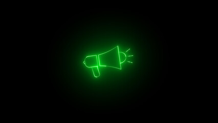 Glowing Megaphone icon on the black background.