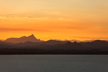 Mountain silhouettes at sunset, Byron Bay.