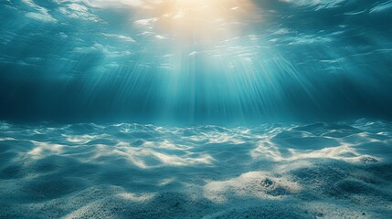 Naklejka premium Ocean Floor Serenity: Underwater Sunbeams Illuminating Sandy Depths