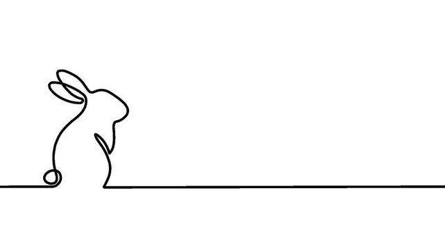 4K animated self drawing of continuous line draw standing rabbit on white background and chroma key. Concept of animal, copy space and easter bunny background.