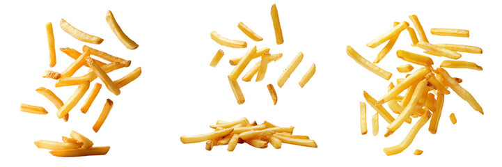 Freshly Cut Golden French Fries Piled on a Transparent Background