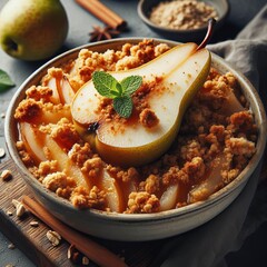 Pear Ginger Crumble Sliced pears baked with fresh ginger topped