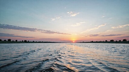 Calm River at Sunset with Warm Glow