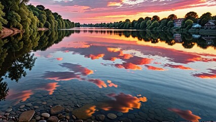Picturesque Sunset Reflected on River