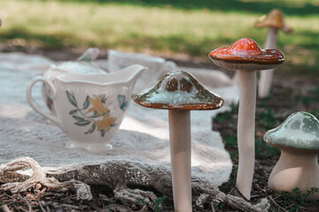 Floral Tea Set for a  Spring Tea Party with Mushrooms