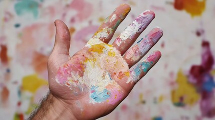 Artist Hand with Mixed Colors on Palette Background