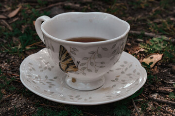 Floral Tea Cup with Black Tea