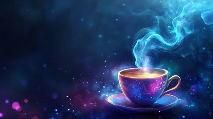 109.Steaming coffee cup on dark background