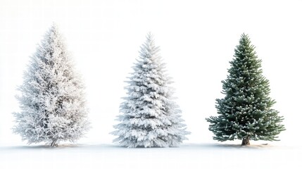 Obraz premium Snowy Christmas Trees Winter Fir Trees Holiday Season Isolated on White