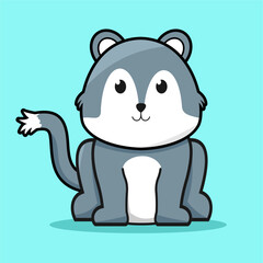 Vector illustration of cute forest gray wolf cub cartoon design, wild animal, in sitting pose.