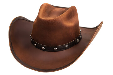Brown leather cowboy hat isolated background