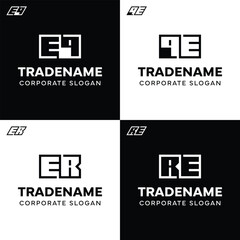 Letters EQ QE ER RE Square and Dynamic Logo Set
