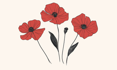 Minimalist Poppy Flower Line Art Illustration for Elegant Design Projects