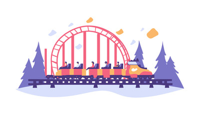 Minimalistic Roller Coaster in Forest Vector Illustration for Leisure Theme
