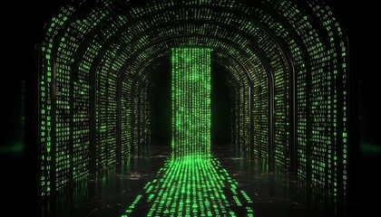 Green Code Tunnel with Digital World.