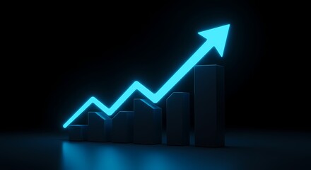 Business growth chart showing upward trend in dark background  