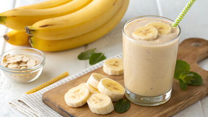 "Banana Smoothie with Banana &ndash; A Creamy and Naturally Sweet Blend of Ripe Bananas for a Smooth and Refreshing Treat!" &ndash; Batido de pl&aacute;tano con pl&aacute;tano, una mezcla cremosa y naturalmente dulce 