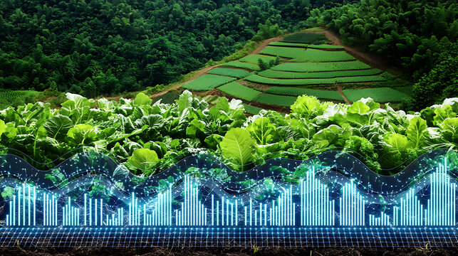 Analyzing agricultural trends in mountainous regions data visualization green environments aerial perspective