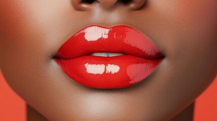 Obraz premium Bold red lips close-up beauty and fashion focus studio setting vibrant and glossy personal care concept
