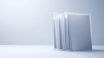 Clear acrylic file holders with neatly organized documents on minimalist surface