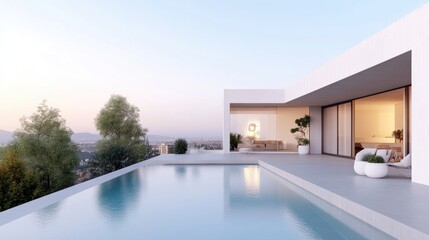 Modern luxury villa with infinity pool overlooking scenic landscape