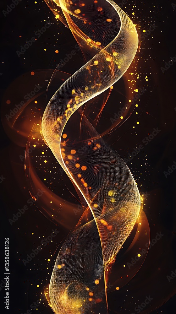 Aufkleber abstract golden waves of light and energy, sparkling particles on dark background