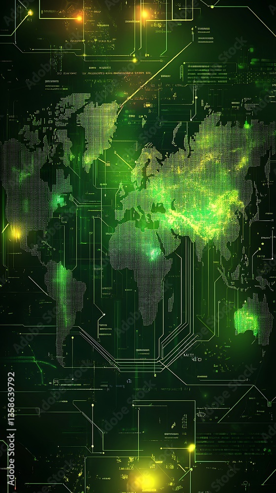 Poster Global Network Digital World Map Futuristic Technology Circuit Board