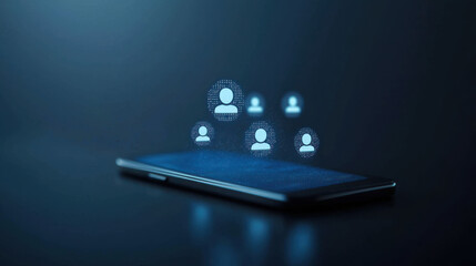 smartphone with digital user icons floating above it, symbolizing connectivity