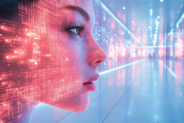 Man with binary code and digital background representing technology, business, and the