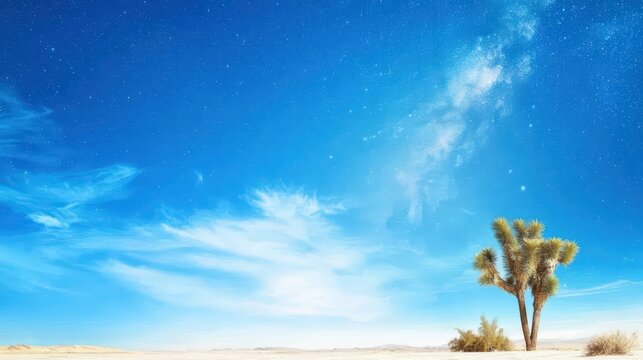 A serene desert landscape under the Milky Way, offering a tranquil and awe-inspiring backdrop with generous copy space,