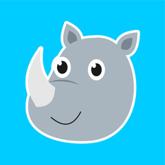 Cute one-horned rhinoceros baby animal face vector illustration, cartoon animal design
