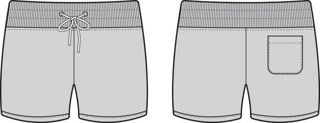blank grey mini shorts vector templates, front and back view