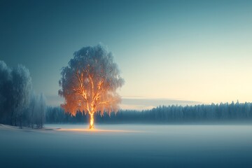 Naklejka premium Frozen Tree Sunrise Landscape