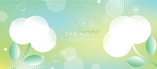 Spring and Summer season gradient botanical art background vector. Natural design with cute flowers, leaves, branches. Illustration design for fabric, print, cover, banner, wallpaper.