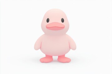 Naklejka premium Cute pink duck figurine. A simple, stylized 3D rendered duck, light pink in color, with small black eyes and a light peach beak, standing upright on a plain white background