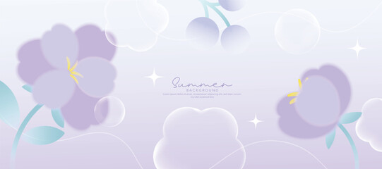 Spring and Summer season gradient botanical art background vector. Natural design with cute flowers, leaves, branches. Illustration design for fabric, print, cover, banner, wallpaper.