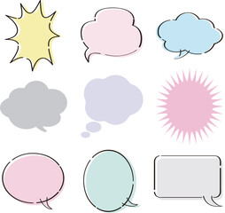 シンプル　吹き出し　まんが　アイコン　線　フレーム　あしらい　飾り　イラスト素材セット