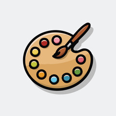 palette with paints and brushes