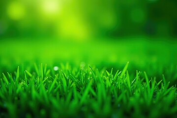 Fototapeta premium Lush green grass background with dew drops, field, tranquil