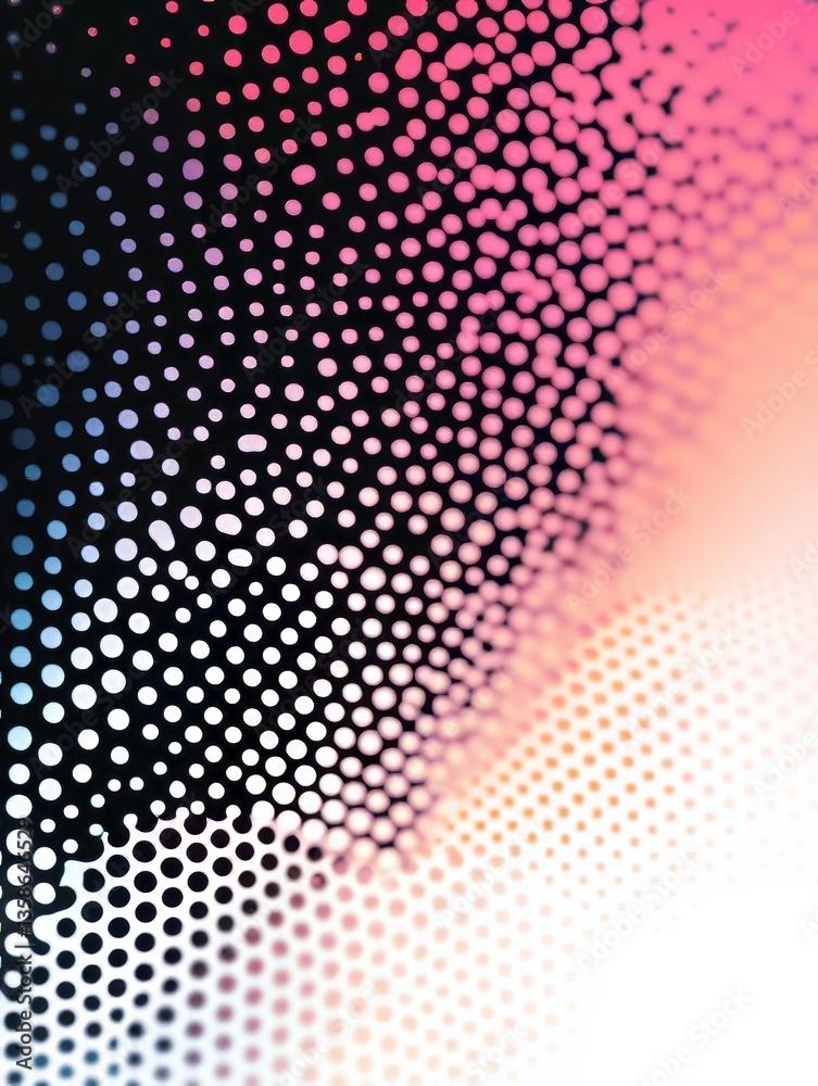 Poster colorful gradient pattern with circular dots creating a dynamic visual effect in a soft light settin