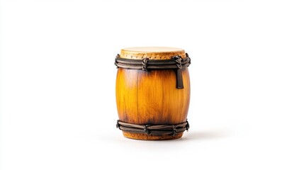 Wooden Drum with Natural Finish on White Background