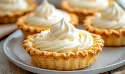 Golden crust pie with whipped cream topping, Generative AI