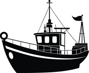 Fishing Boat Silhouette Vector Design – Marine Fishing Vessel Icon