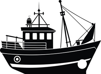 Fishing Boat Silhouette Vector Design – Marine Fishing Vessel Icon
