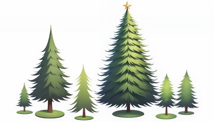 Obraz premium Painterly Cartoon Christmas Trees Collection on White Background