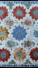 Colorful Floral Mosaic Tile Wall Art