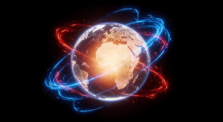 Obraz premium Digital Earth with Energy Rings in Space 