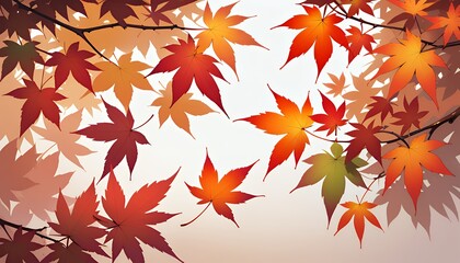Vibrant Autumnal Japanese Maple Leaves Illustration Soft Off White Background